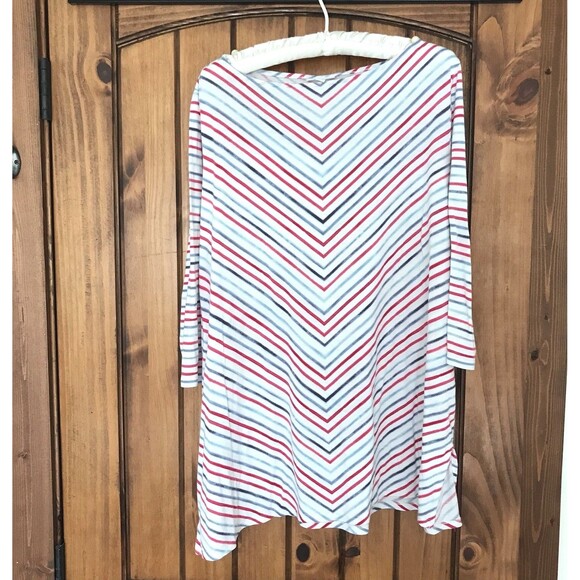J. Jill Womens Tunic Top Large White Red Blue Stripe Elbow Sleeves Rayon Lyocell - Picture 4 of 10